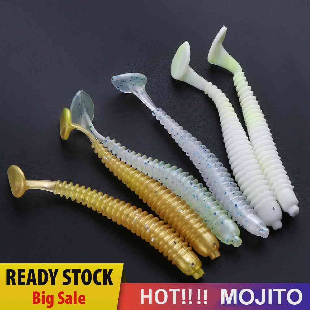 20Pcs Umpan Pancing Bentuk Cacing Ekor T Bahan PVC Lembut 10 Warna Ukuran 2g / 7.5cm