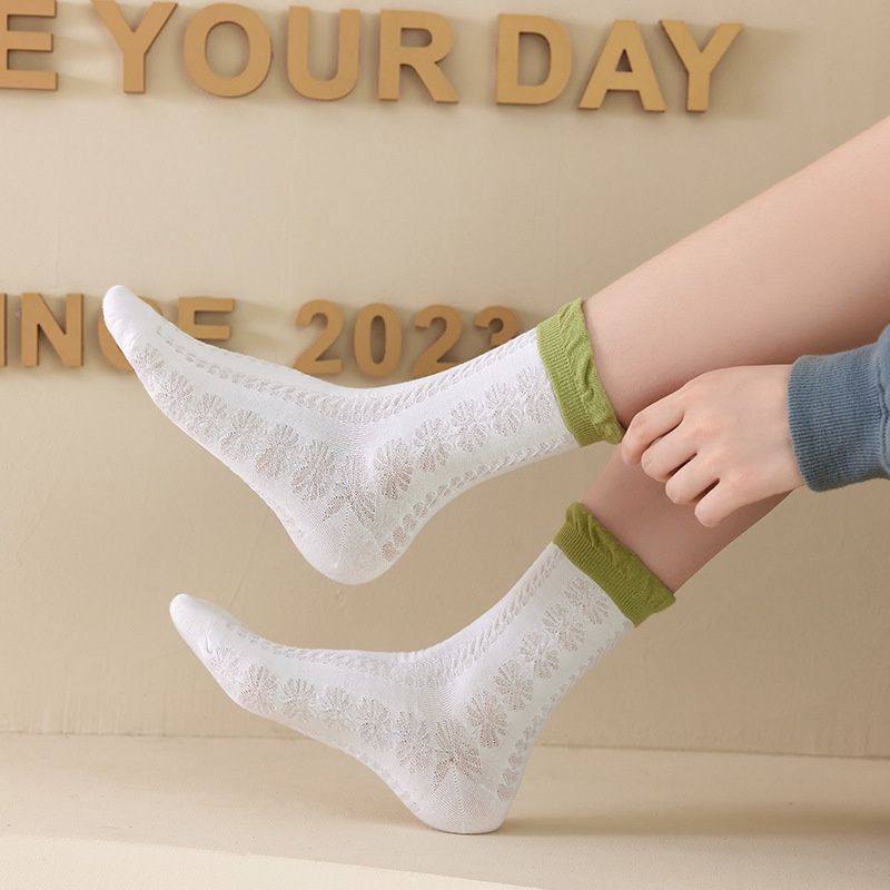 [COD] KAOS KAKI PANJANG KATUN MOTIF BUNGA HIJAU BLOSSOM PREMIUM ELEGAN CANTIK CUTE KAOS KAKI PANJANG WANITA IMPORT ALA KOREA TEBAL HALUS