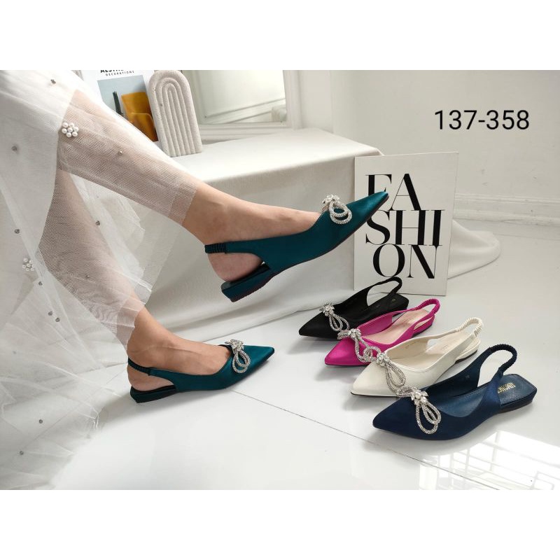 Simoncelli Sepatu Flat Tali Belakang Wanita | Sepatu Wanita | Sepatu Korea | Sepatu Hitam | Sepatu K