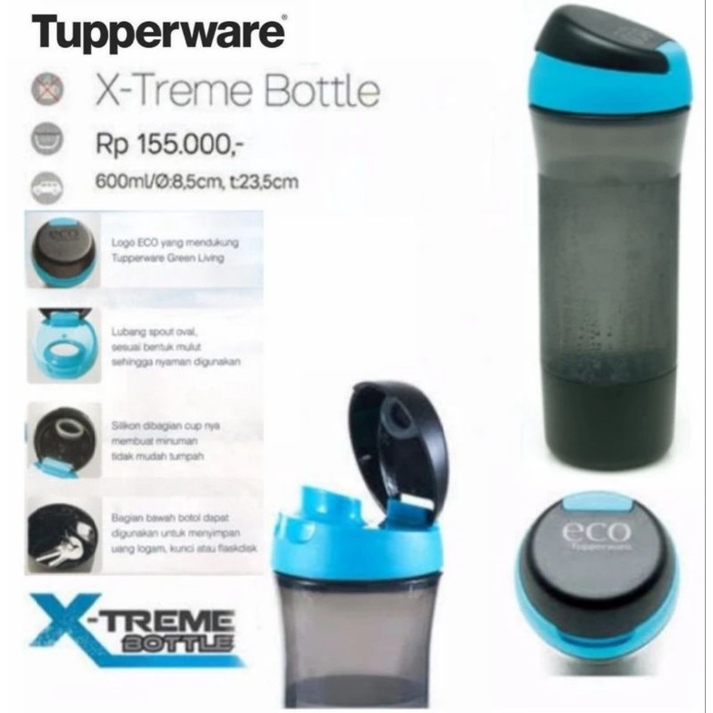Tupperware X-Treme Bottle 600 ml - Black // Eco Men Botol Air Minum Xtreme Infused Water