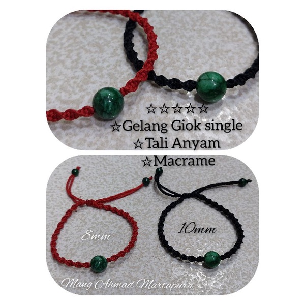 TERLARIS Gelang Giok Single Macrame Anyam / 1 Batu Giok 8mm & 10mm Kalimantan