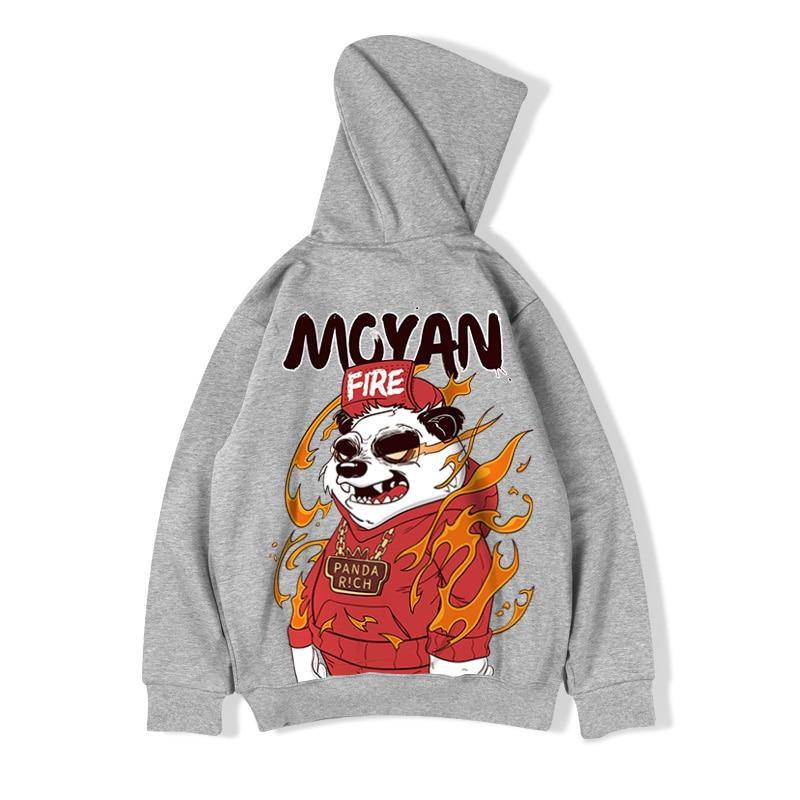 Sweater Hoodie PANDA RICH MOYAN FIRE Jumper Pria Wanita Bahan Fleece Tebal Ukuran S M L XL XXL XXXL