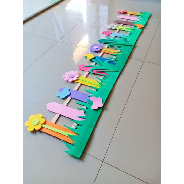 1 set (120 cm x 25 cm) Hiasan Dinding Jendela Pagar Bunga Kupu Besar TK Paud SD Pojok Baca warna warni spon Timbul