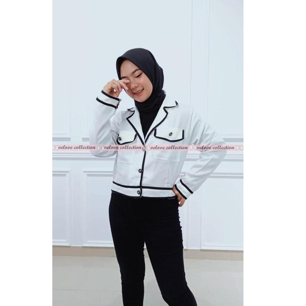 Blazer Ele Blazer WanitaLuaran Wanita Model Crop Gaya Korea • CZK.31Oc22ᴸ