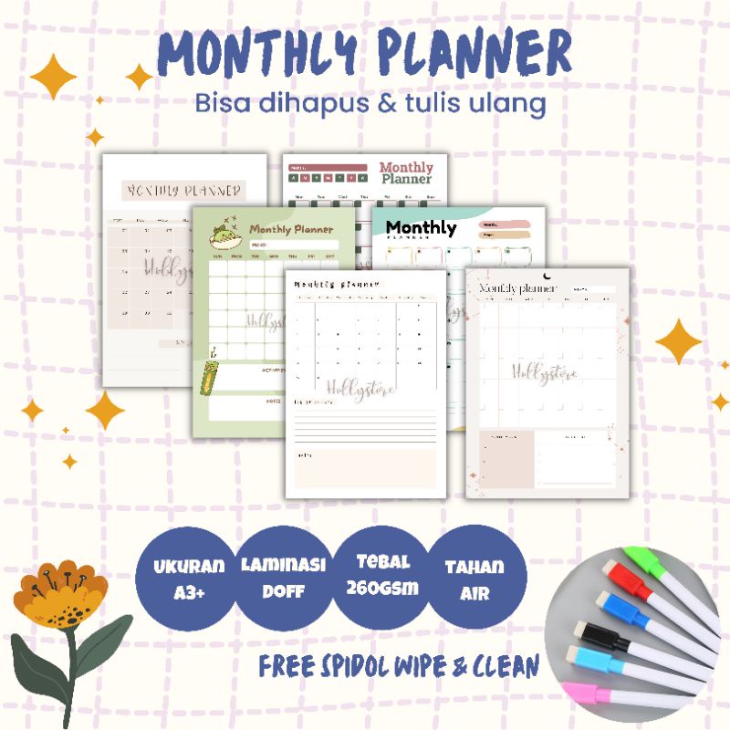 

monthly planner estetik bisa dihapus dan ditulis ulang
