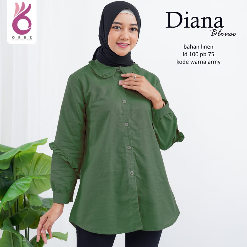 DIANA BLOUSE KATUN LINEN RAMI KEMEJA KANCING KOREAN STYLE KEKINIAN BR