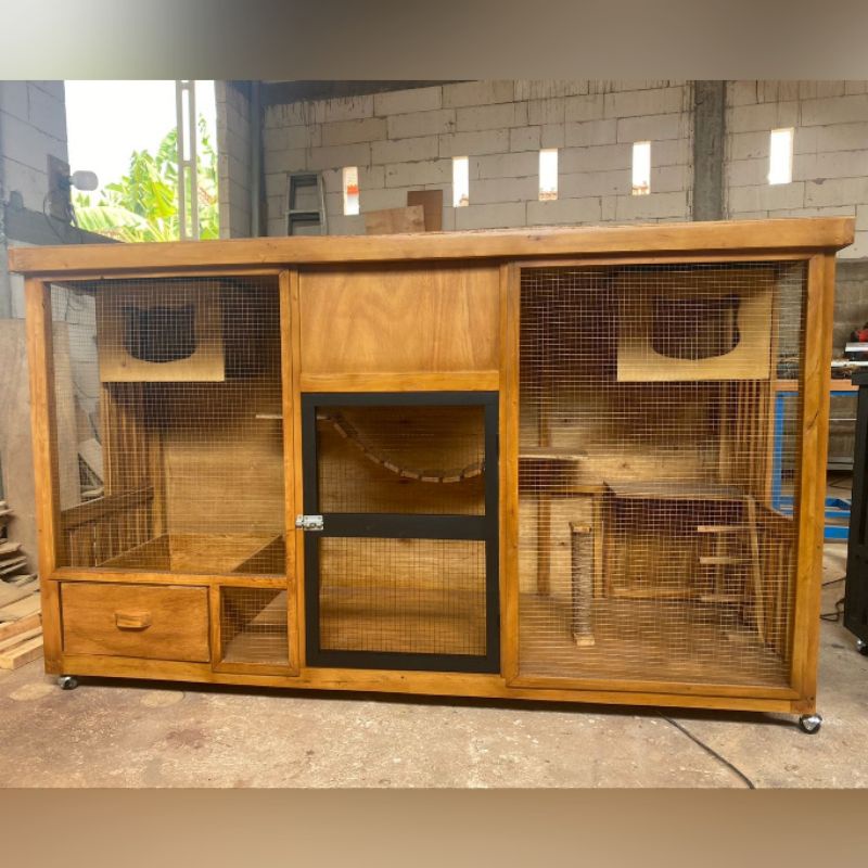 kandang kucing custom bahan kayu natural playground lengkap mewah besar jumbo