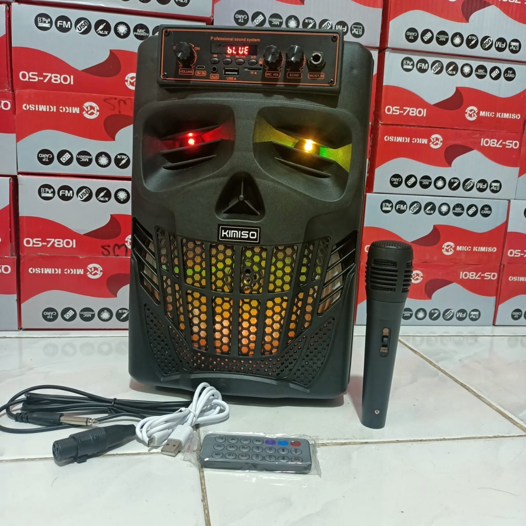 COD SPEAKER WIRELESS BLUETOOTH PORTABEL 8'8 INCH KIMISO QS-7801 BONUS MIC KARAOKE + REMOTE//SPEAKER KARAOKE 7801