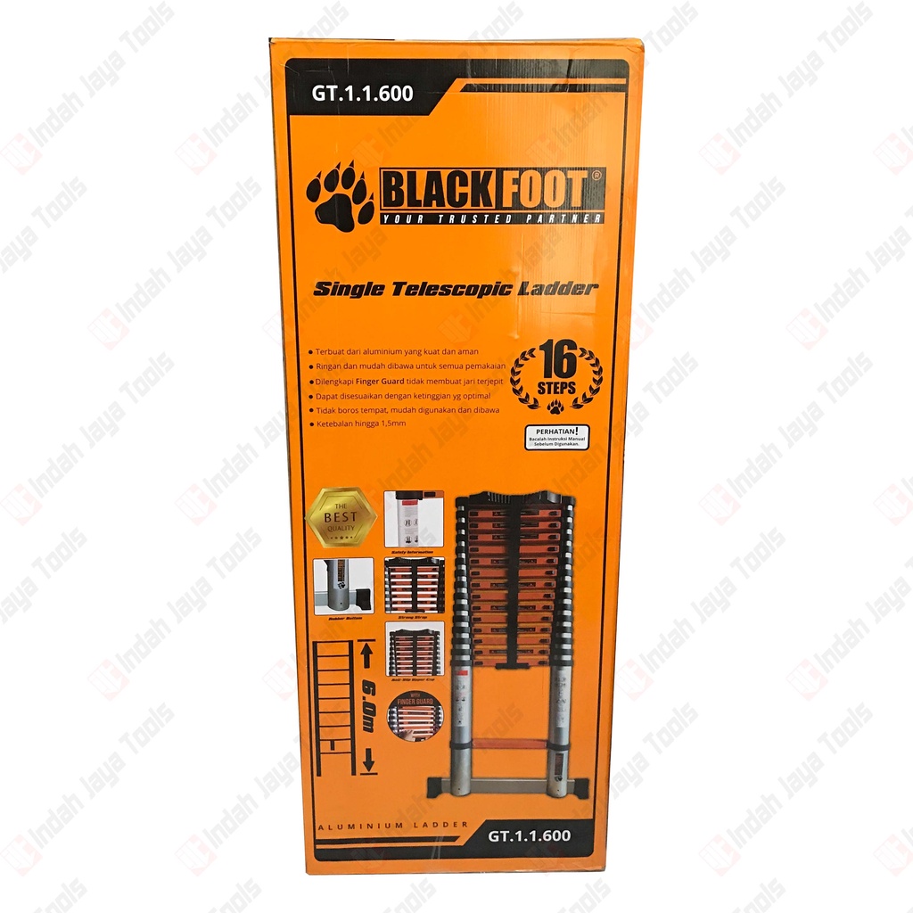 BLACKFOOT Tangga TELESKOPIK SINGLE 6 M Lipat Alumunium Meter Telescopic Ladder