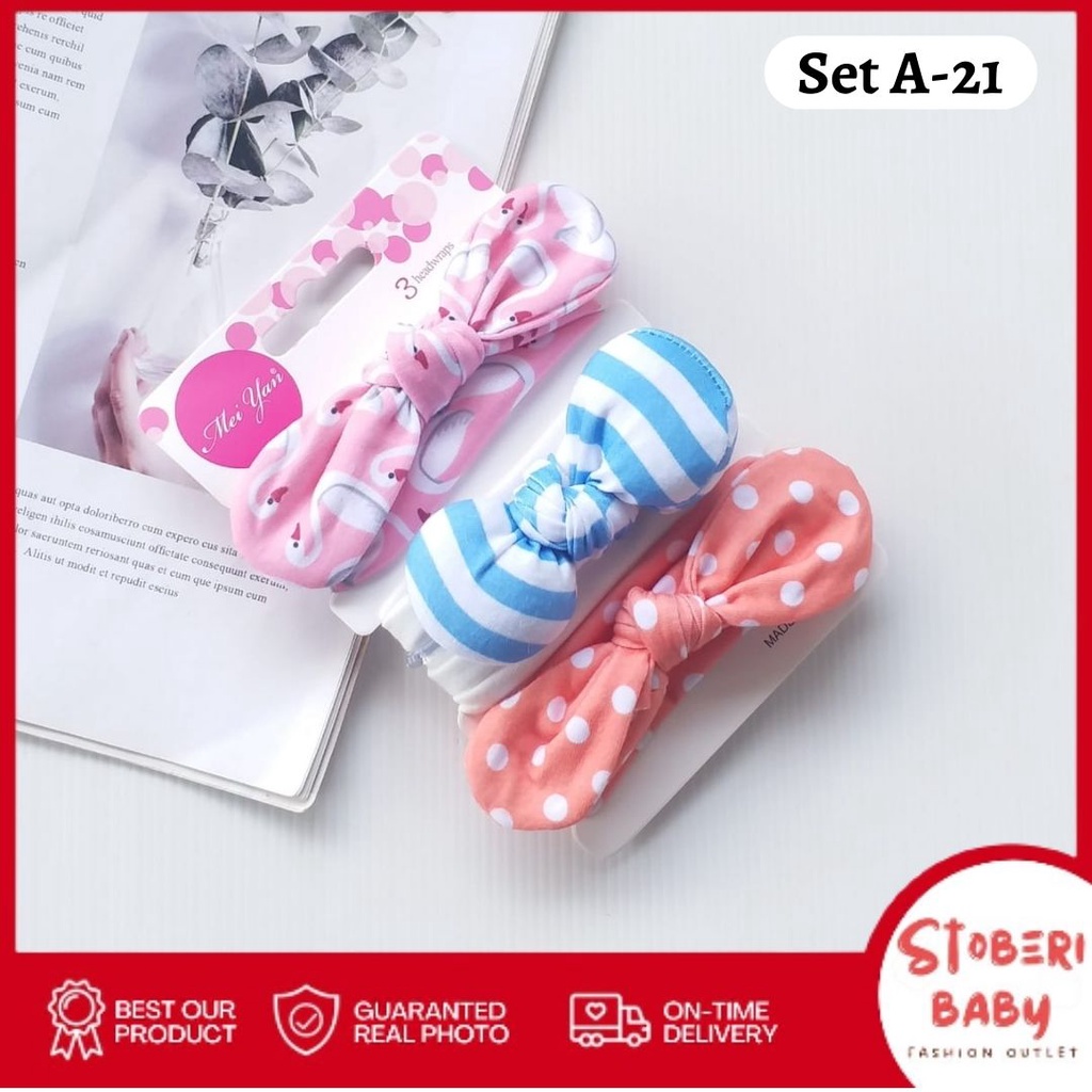 stoberi baby - BANDANA MOTIF A Bandana Set isi 3 Motif Beda / Headband Bayi Newborn Anak Perempuan Part 3