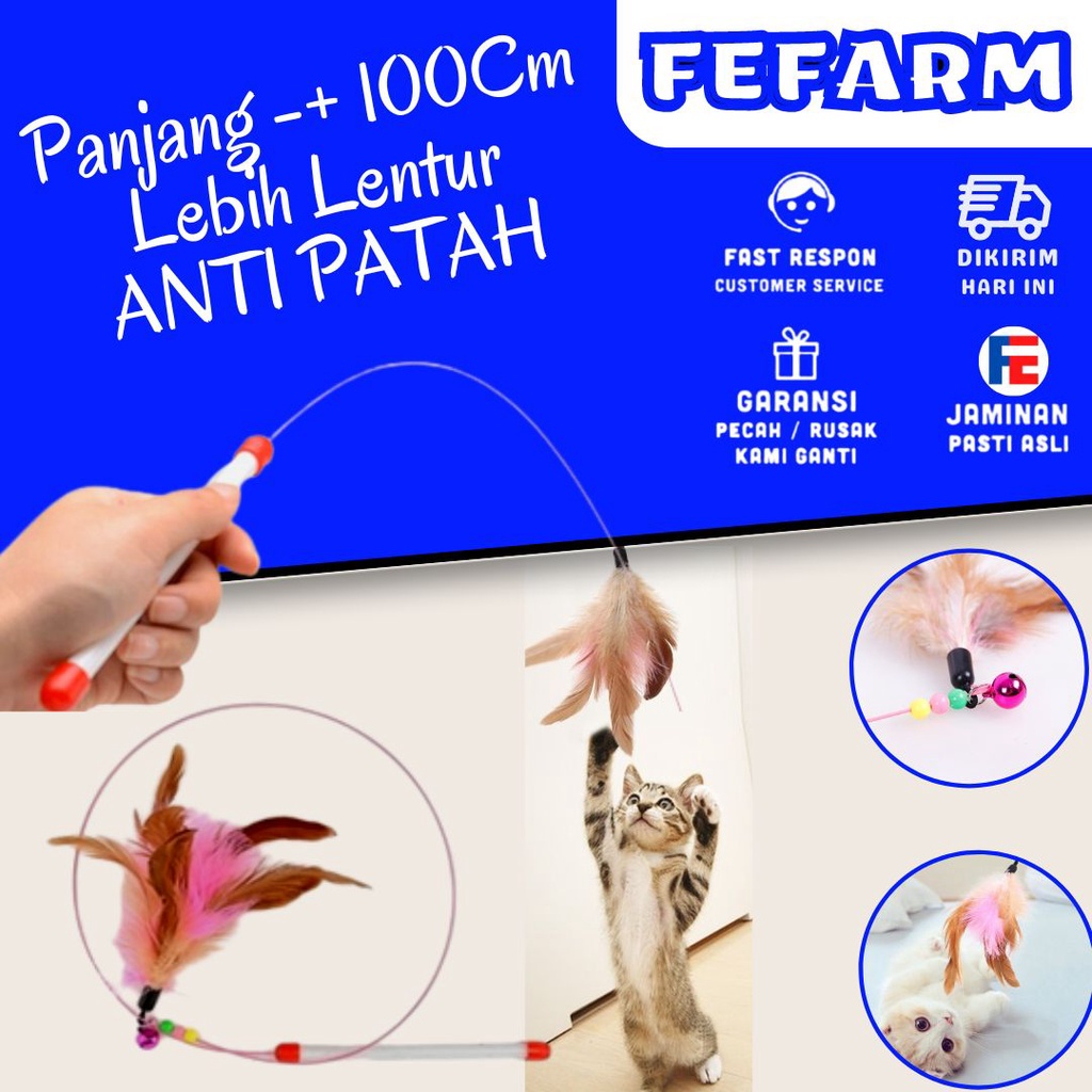Mainan Tongkat Kucing Stick Kucing Bulu Angsa Cat Toy Teaser Bahan Lentur Kuat Tidak Patah FEFARM
