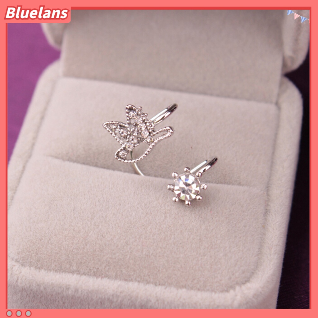 Bluelans 1 Pc Earrings Brid Shape Design Non-piercing Alloy Rhinestones Inlaid Ear Clip for Women