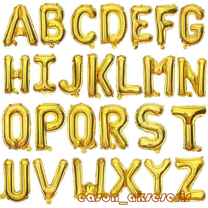 Balon Foil Huruf Gold ±40cm Ballon Foil Abjad Alphabet Polos Balon Huruf Satuan ± 40 Cm balon huruf 