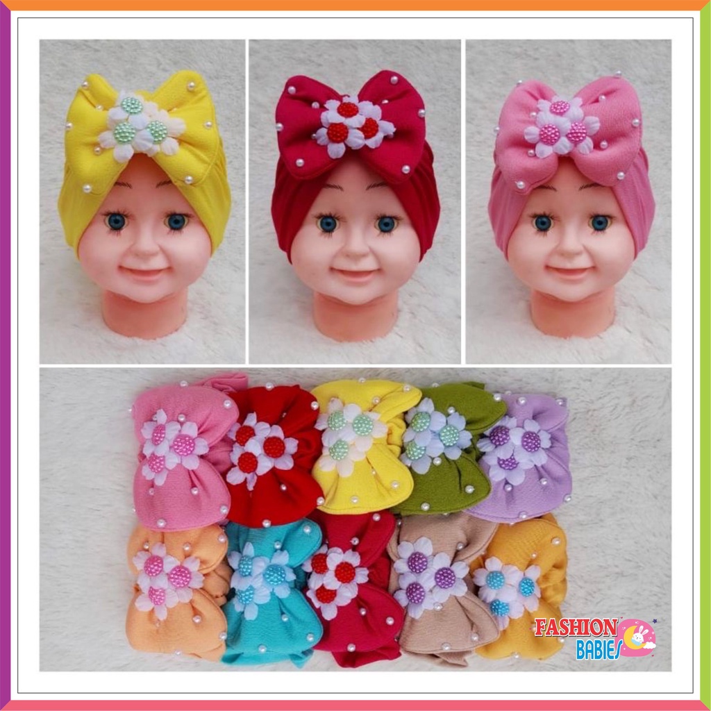 TURBAN BAYI FLOWER PEARL / TURBAN PITA MUTIARA ANAK / TURBAN BAYI 0-2 TH KODE C
