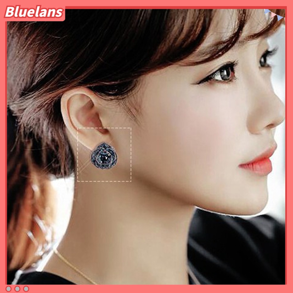 Bluelans Fashion Women Blue Flower Rhinestone Ear Stud Earring Jewelry Accessory Gift