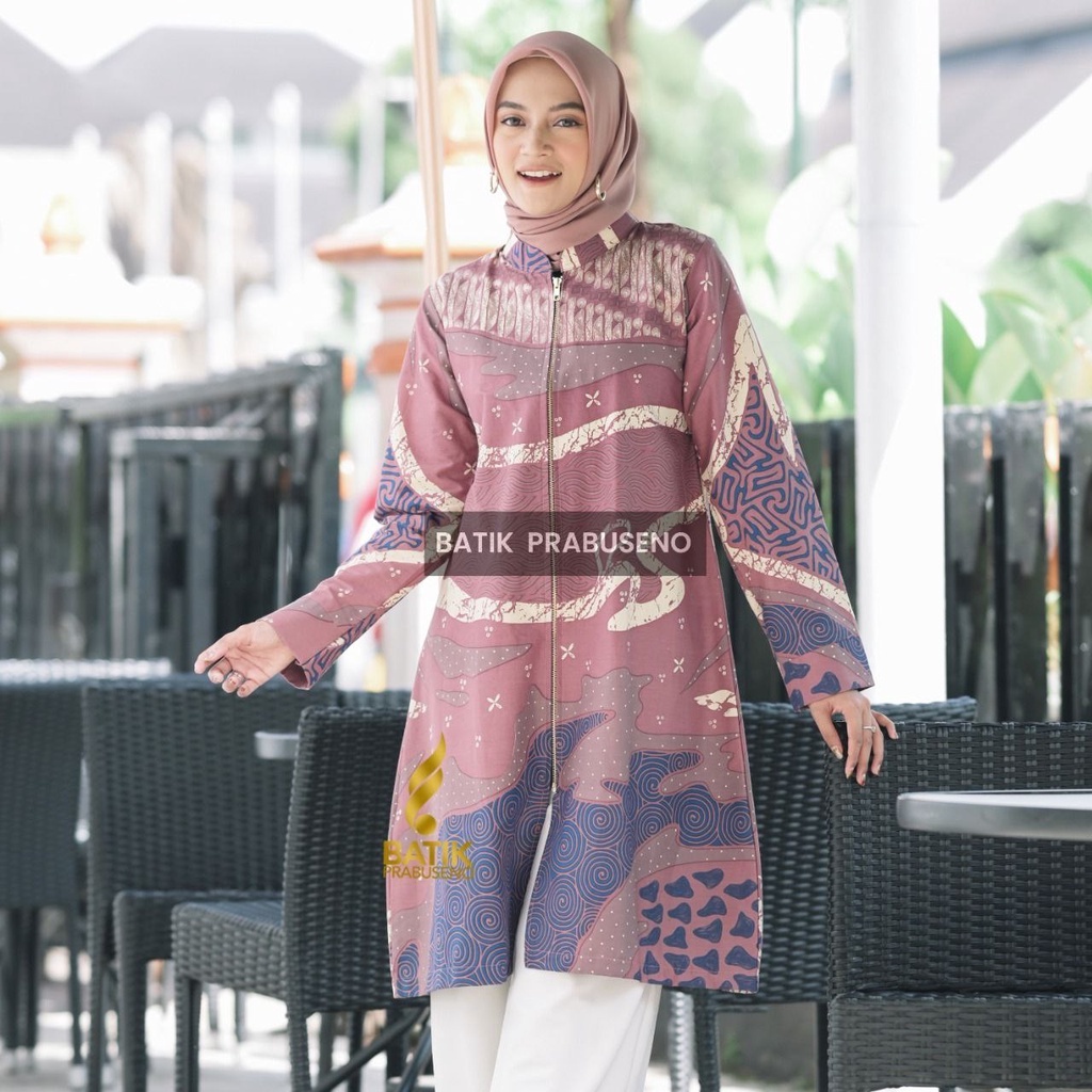 Batik Prabuseno - GANDARI UNGU Tunik Batik Wanita Lengan Panjang