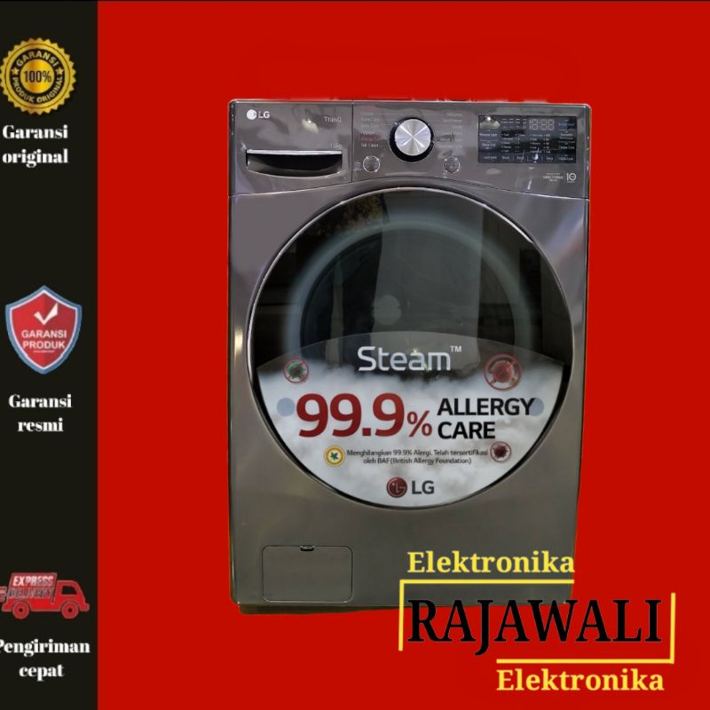 LG mesin cuci front loading 20 kg desain tempered glass warna Grey