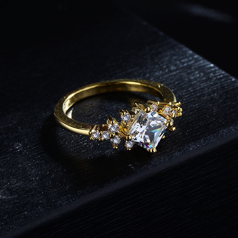 Goldkingdom Fashion Perhiasan 24K Bangkok Aksesoris Ready Stock Berlapis Emas Asli Kadar 375 Pertunangan Ekor Cincin Cincin Bertatahkan Dengan Persegi Berlian Zirkon Cincin Untuk Wanita