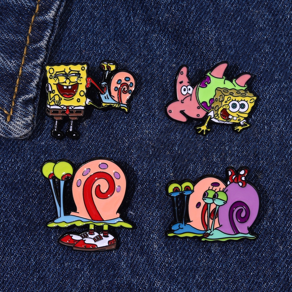 Bros Pin Enamel Desain Kartun Anime SpongeBob Patrick Star Siput Untuk Hadiah