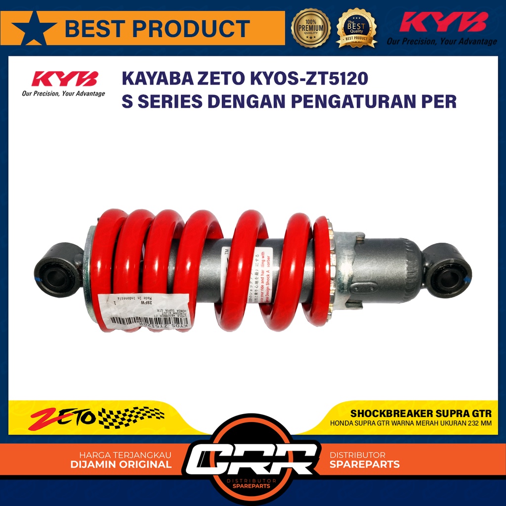 Shockbreaker Sok Belakang Sokbreker Kayaba Zeto Supra GTR Tipe 5120 R S Series Merah Ukuran 232 MM K