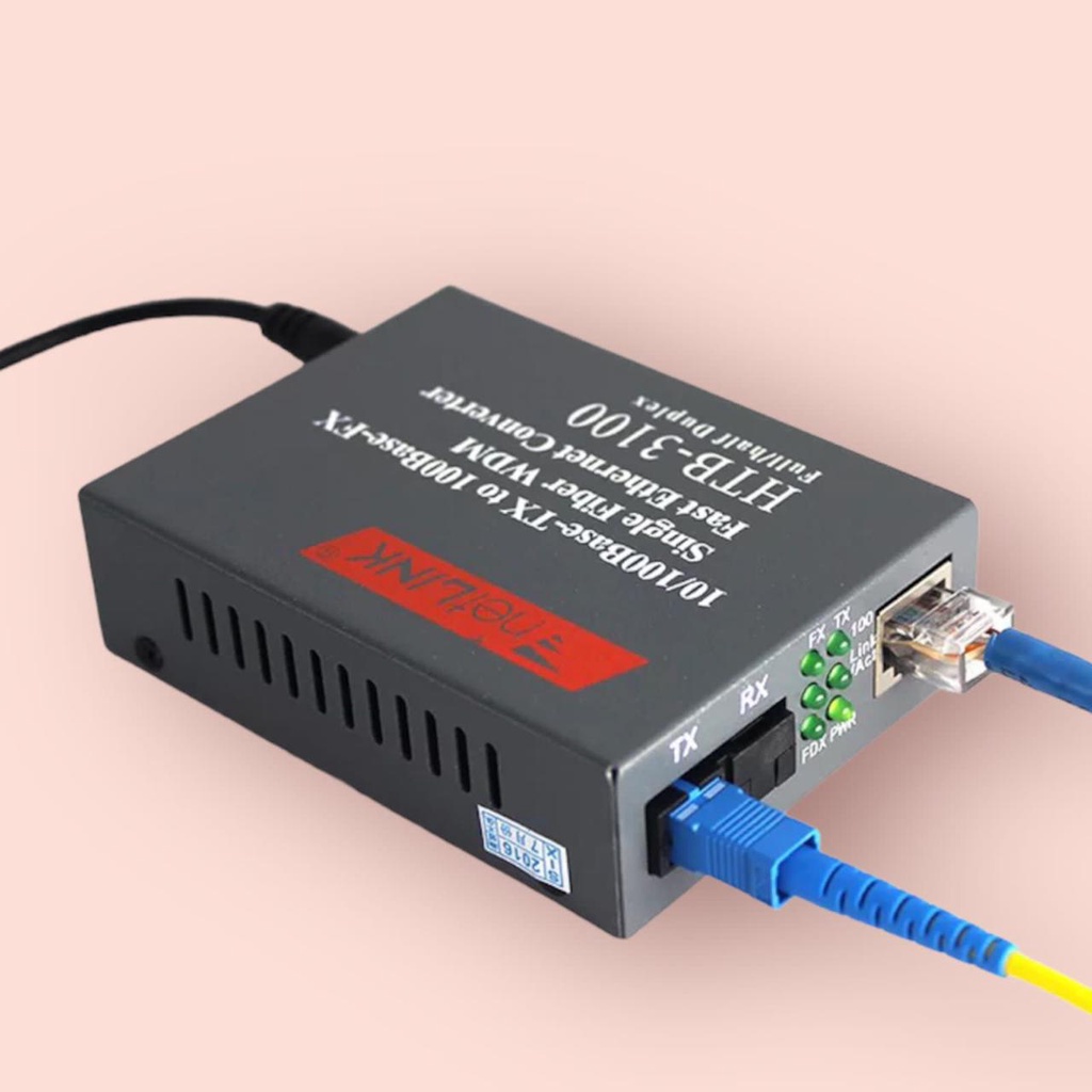 HTB-3100 Media Konverter Fiber Optik Single Mode dengan 5V 2A EU adaptor PREMIUM SUPER