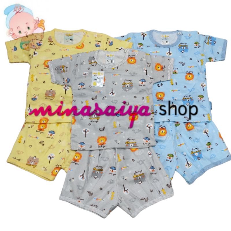 CHIKO CIK Setelan Bayi SNI Lengan Pendek Kancing Pundak Motif Uk. M - L