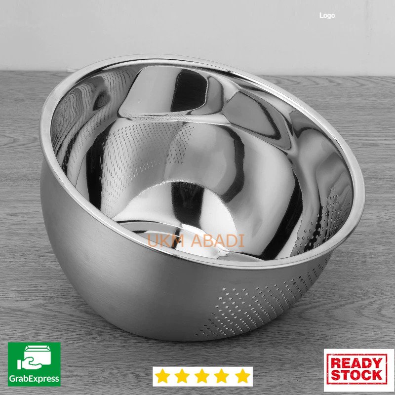 Baskom Saringan Tempat Cuci Beras Sayur Stainless Steel 23cm C0065