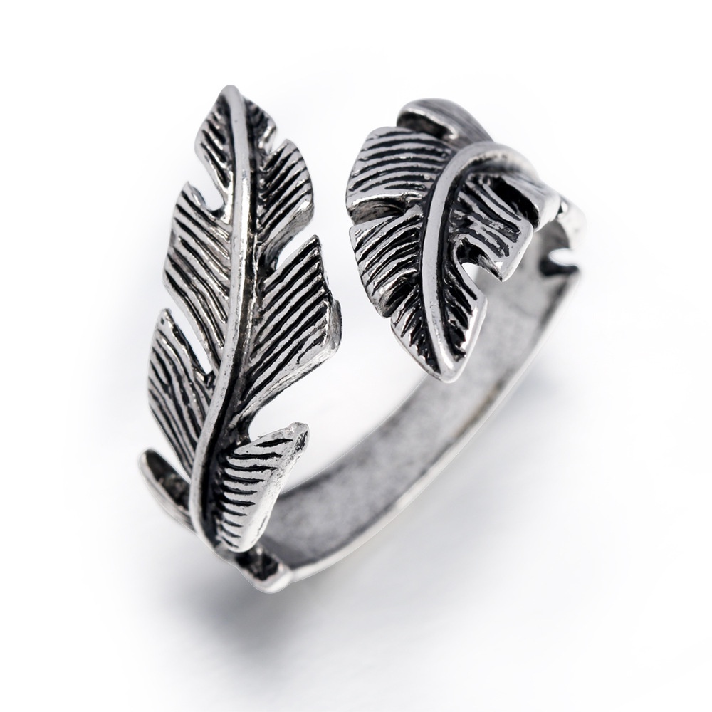 Cincin Model Terbuka Bahan titanium steel Desain Bulu Gaya Korearetro Untuk Priawanita