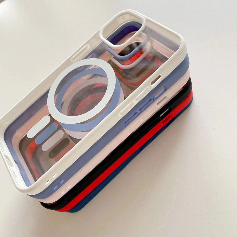 Casing Magnetik Magsafe Transparan Untuk iPhone 14 Pro Max 13 12 11 Pro Max Mini X XR Xs Max 7 8 Plus Bumper