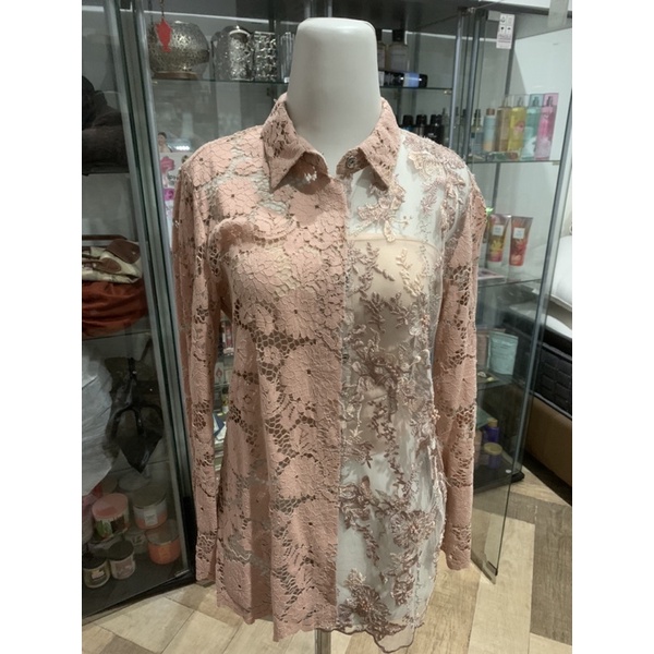 Cera Official Baby Pink Top Lace Payet Kemeja