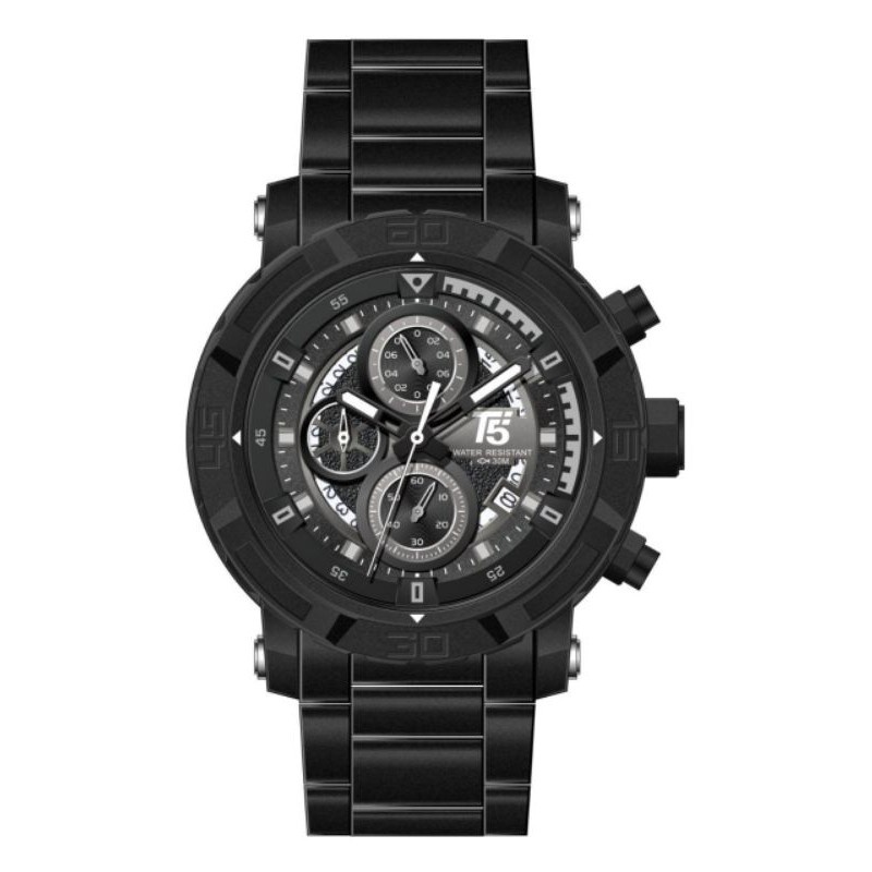 Jam Tangan T5 3814 Fashion Pria Bisnis Rantai Stainless Chronograph Original