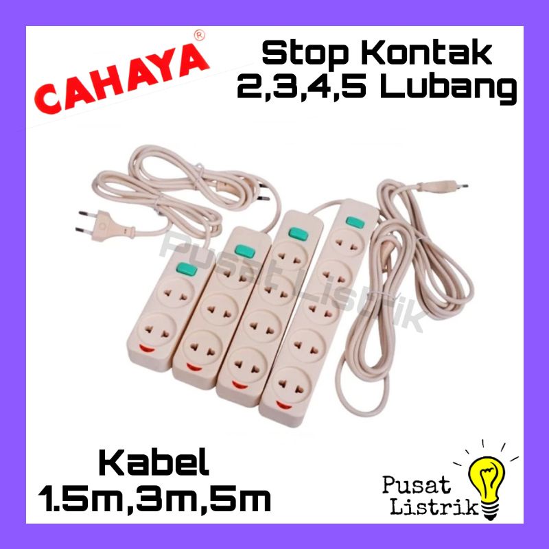 Stop Kontak 2 Lubang+Kabel 1.5M, 3M, 5M Cahaya Kuningan Saklar On/Off