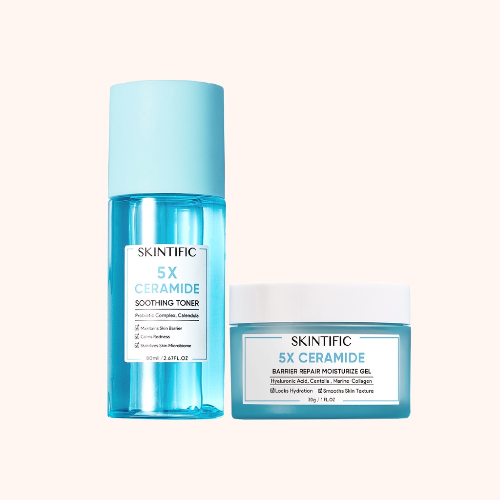 SKINTIFIC - Soothing Repair Skin Barrier Paket Skincare with 5X Ceramide Moisturize Gel Moisturizer Cream Pelembab Wajah + 5X Ceramide Soothing Toner [BPOM]