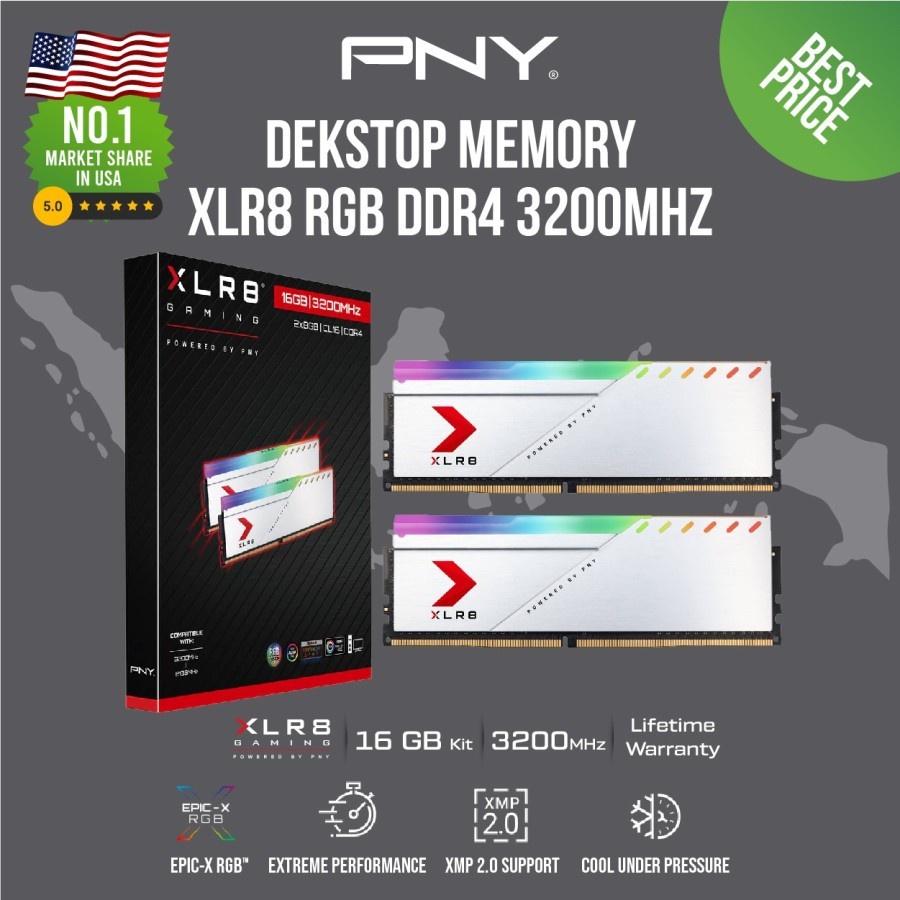 PNY XLR8 RGB SILVER KIT Ram LongDimm DDR4 16GB, 32GB 3200Mhz pc25600