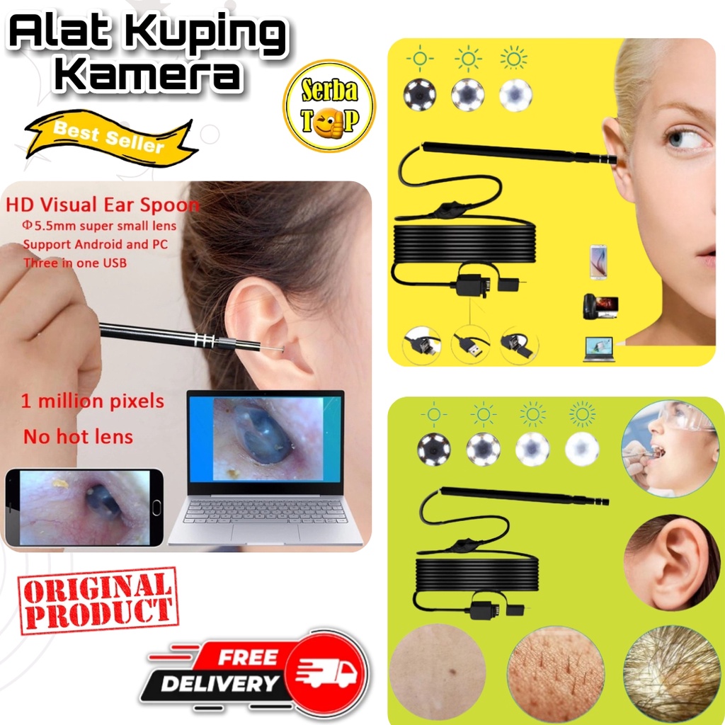 Korek kuping kamera hp laptop Kamera Endoscope 3 in 1 pembersih kuping Alat korek kuping kamera