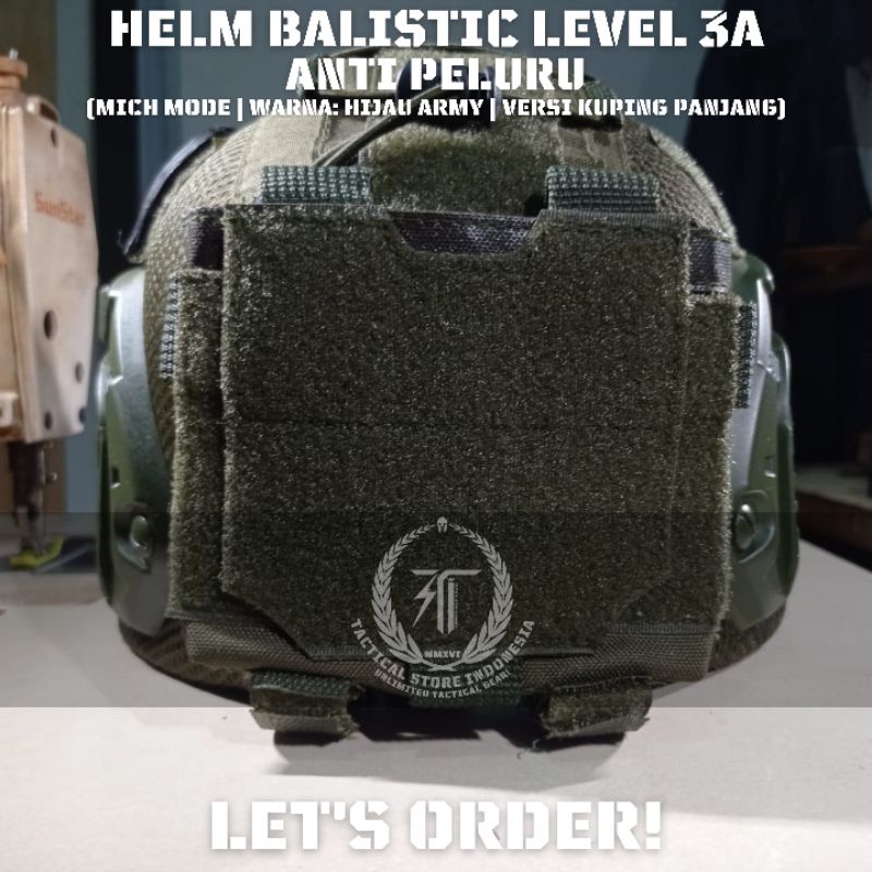 Helm Tactical Balistic / Helm Balistik Level 3 A Warna Hijau Army - Versi Kuping Panjang - Helm Tactical Baja Anti Peluru