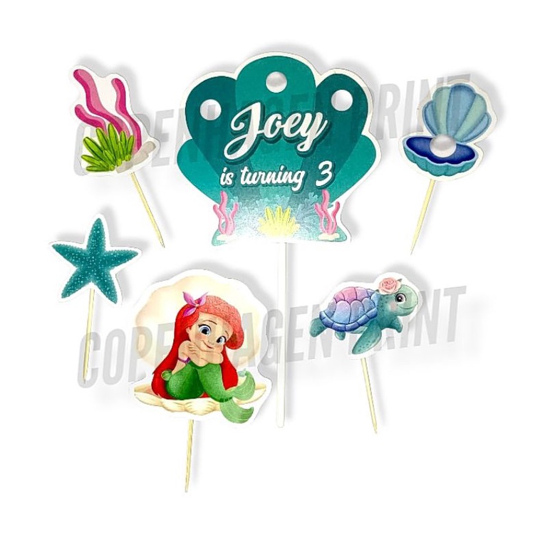Topper Kertas MERMAID Kartun Kue Ulang Tahun / Birthday Cake / hiasan kue/ tusuk kue | bebas custom 