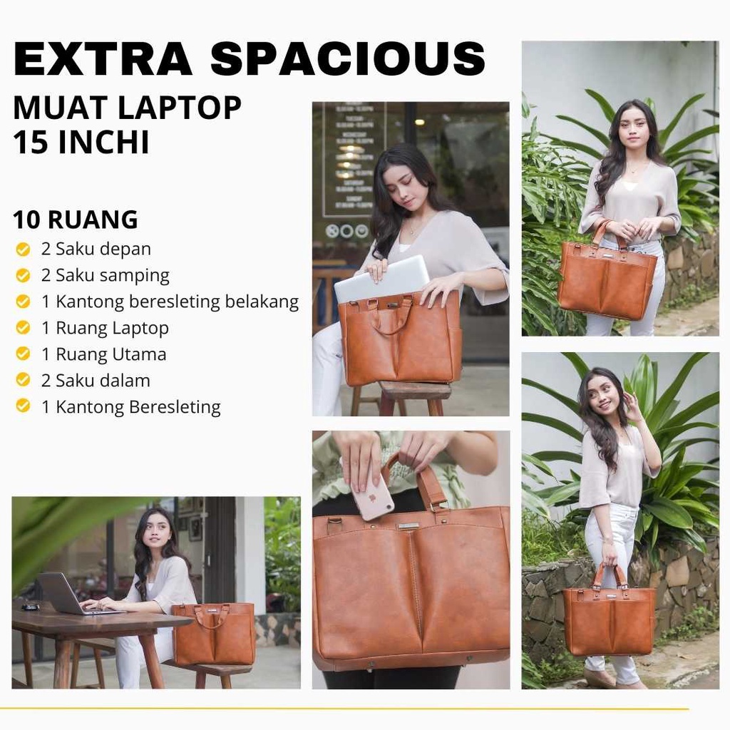 ATHENA Bag by Manjua. Muat LAPTOP 15 inch. Tas Ransel, Tas Kerja Wanita, Muat Banyak Barang. Tas Ukuran Besar Dengan 10 Ruang. Melindungi Laptop Dari Benturan dan Gesekan.