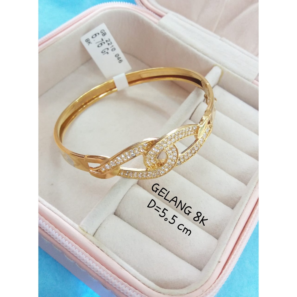 GELANG PIPA MATA KADAR 375 8KARAT FASHION WANITA DEWASA BERAT 6.76 GRAM DIAMETER 5.5 CM