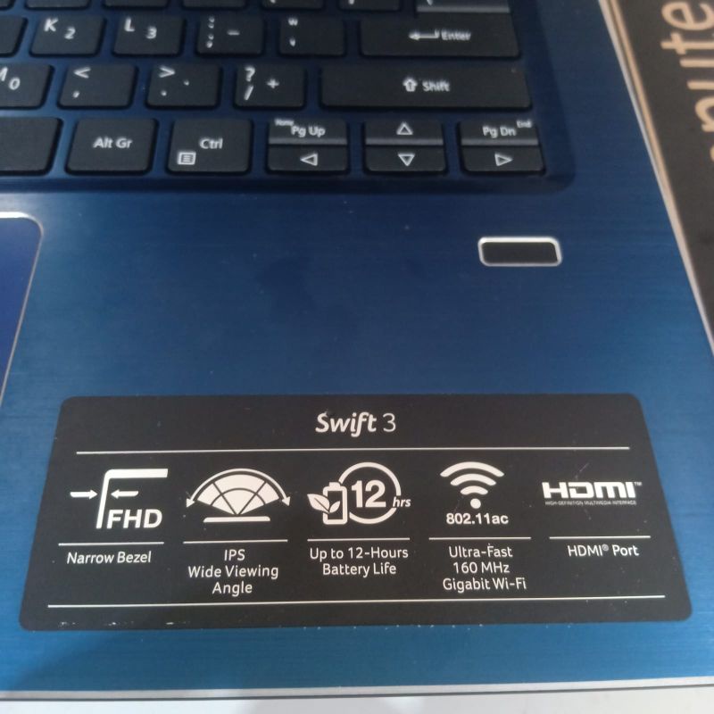 Laptop Acer Swift 3 SF314-56G Cor i7-8565U Ram 8GB/HDD 1TB NVDIA GEFORCE MX150 FHD IPS BODY SLIM DESAIN