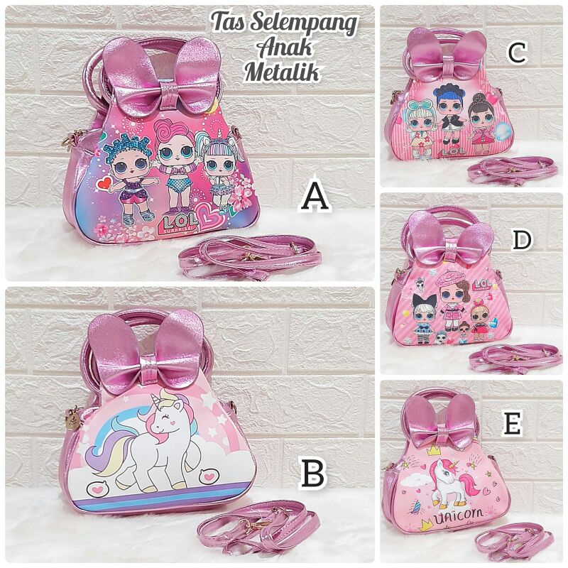 Tas Ransel Dan Selempang Anak Metalik Unicorn LOL