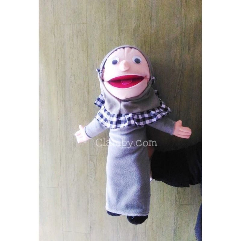 Boneka Muppet Santri Muslim Baju Abu-Abu | Boneka Dongeng Mainan Edukasi