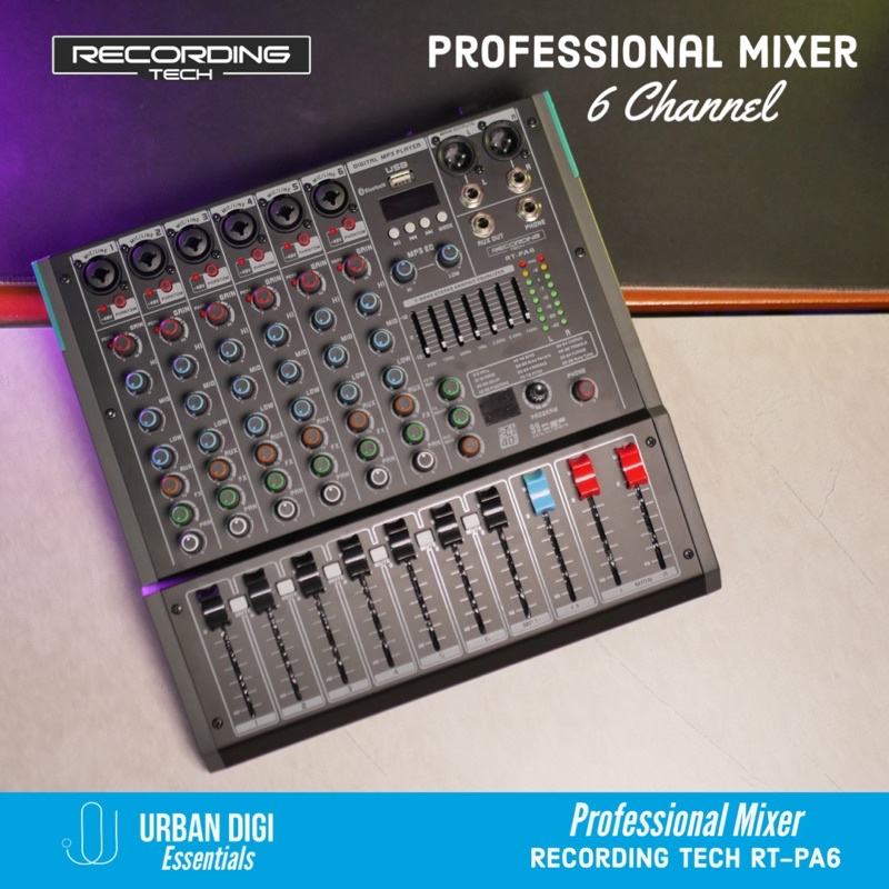 Mixer Recording Tech RT-PA6 Professional Audio Stereo Mixer 6 Channel Cocok untuk Acara/Live Music/P