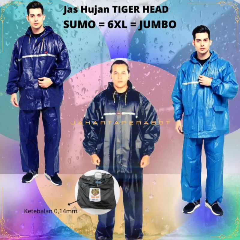 TIGER HEAD - Jas Hujan Setelan Ukuran Super Jumbo Big Size 6XL SUMO / Mantel Jas Hujan Setelan Jaket Celana