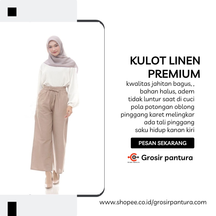 Kulot Linen Jumbo highwaist Celana Wanita Kekinian Bahan Katun Premium