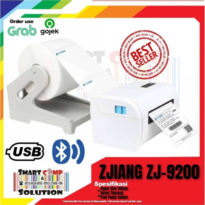 Printer Resi pengiriman Label Stiker Zjiang ZJ-9200 Bluetooth USB