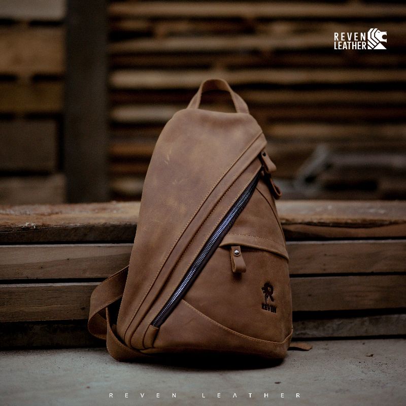 Tas Selempang Kulit Pria Branded Reven Mirage Leather Sling Bag Slempang Bahu Cowok Bahan 100% Kulit Sapi Asli Original Premium