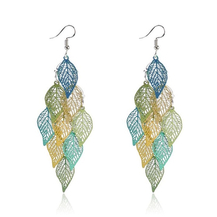 Lucu Ss11031 - Bohemian Hollow Leaves Green Earrings - Anting Trendi