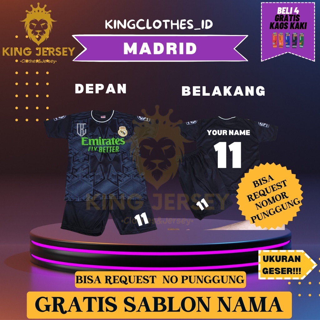 JERSEY ANAK MADRID HITAM BEBAS REQUEST NAMA DAN NOMOR