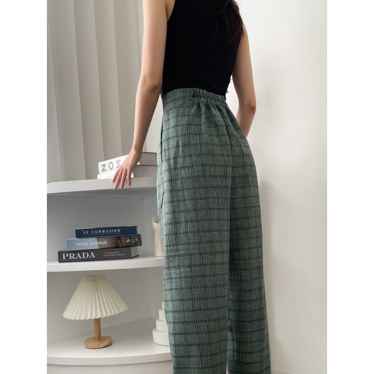 Kadaka B-0175 Kulot Wanita Highwaist Plaid Woven Tweed